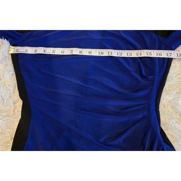 Chaps Pullover Shift Dress Womens Medium Ruched Front Long Sleeve Black Blue - Picture 5 of 11